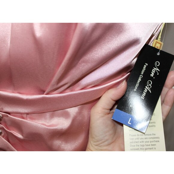 NoxAnabel #906 Satin Bridesmaid Formal Gown-Size L-DUSTY ROSE-NEW With Tags - Picture 7 of 7